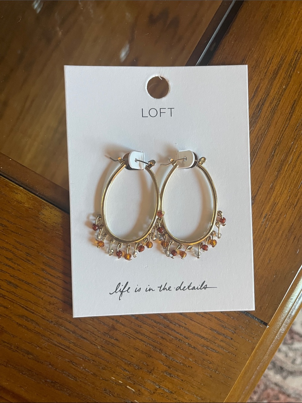 LOFT Gold Oval Hoop Earrings with Amber Bead Dangles